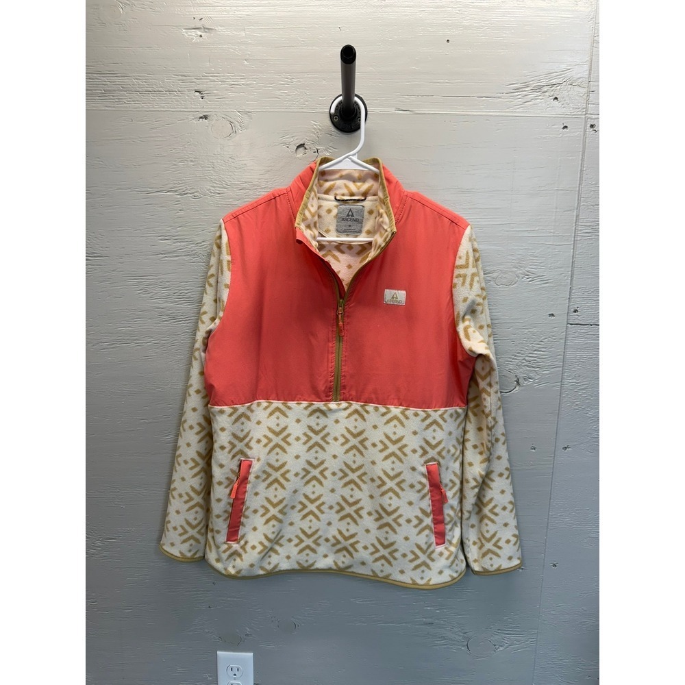 Ascend Womens Quarter Zip Fleece Pullover Coral Orange Geometric Pattern Medium